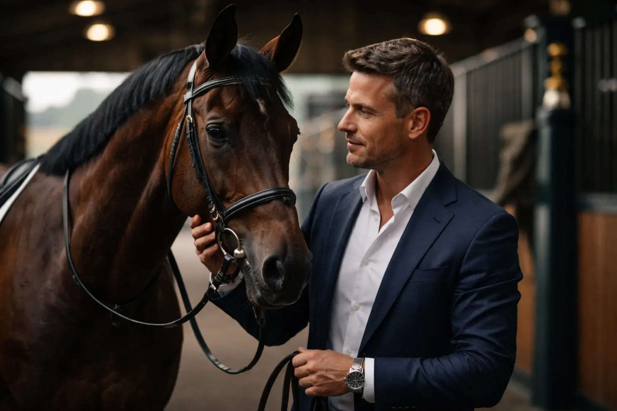 Owner with thoroughbred horse representing trust and premium syndicate experience